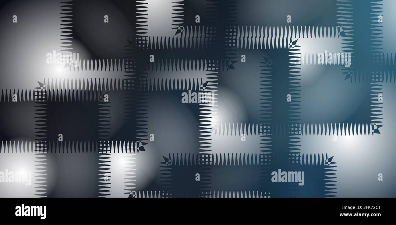 Abstrakter Hintergrund mit dunkelblauen geometrischen Quadraten und Zickzack-Stichmustern in einem weichen Farbverlaufsstil Stockfoto
