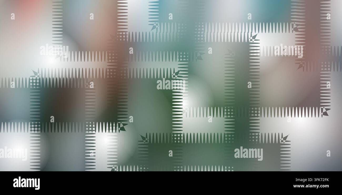 Abstrakter Hintergrund mit weichem Farbverlauf und geometrischem Zickzack-Rahmenmuster in gedeckten Teal- und Grautönen Stockfoto
