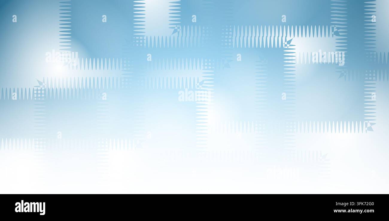 Abstrakter Hintergrund mit blauem Farbverlauf und geometrischen Zickzack-Quadratmustern Stockfoto