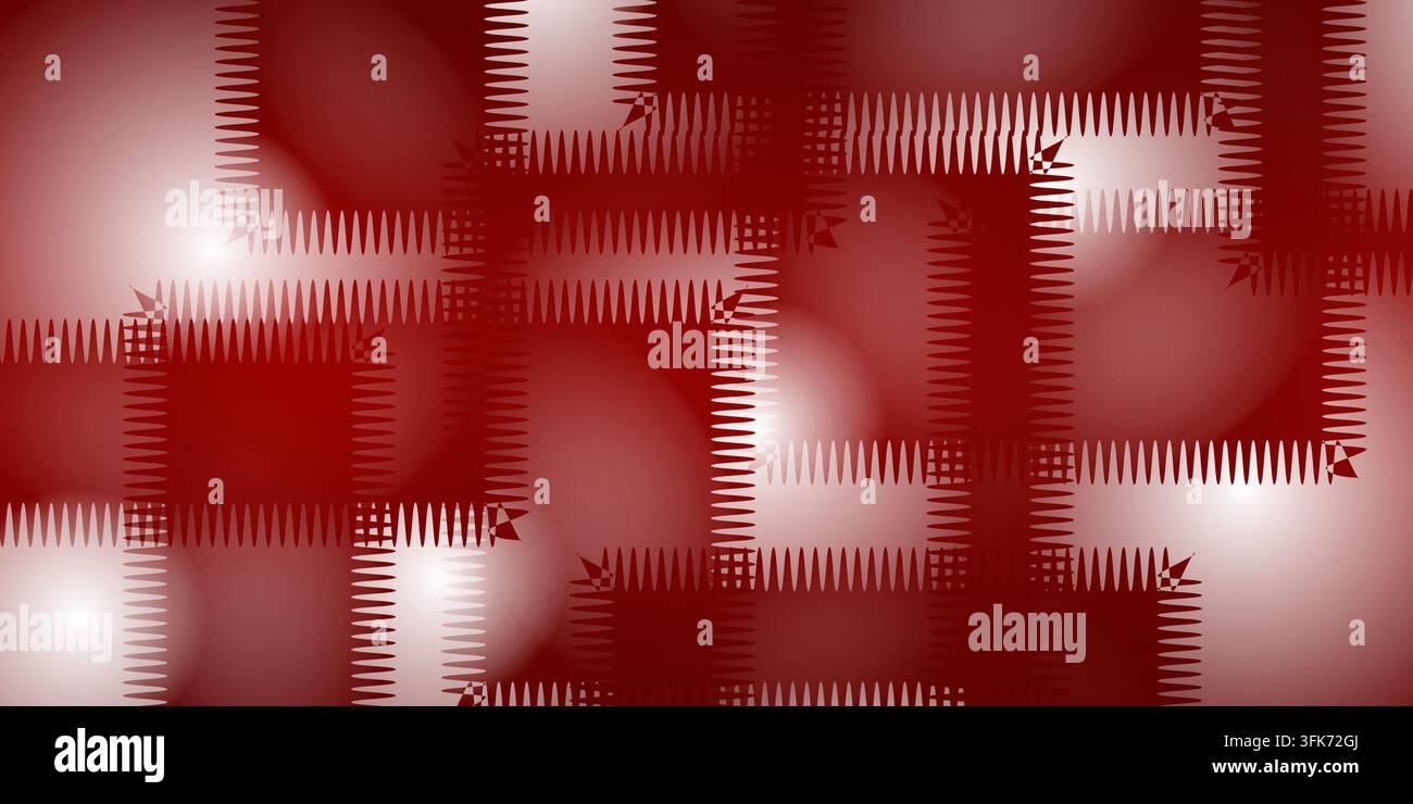 Abstrakter Hintergrund mit überlappenden Rechtecken und gezackten Kanten in einem tiefroten und weißen Farbverlauf Stockfoto