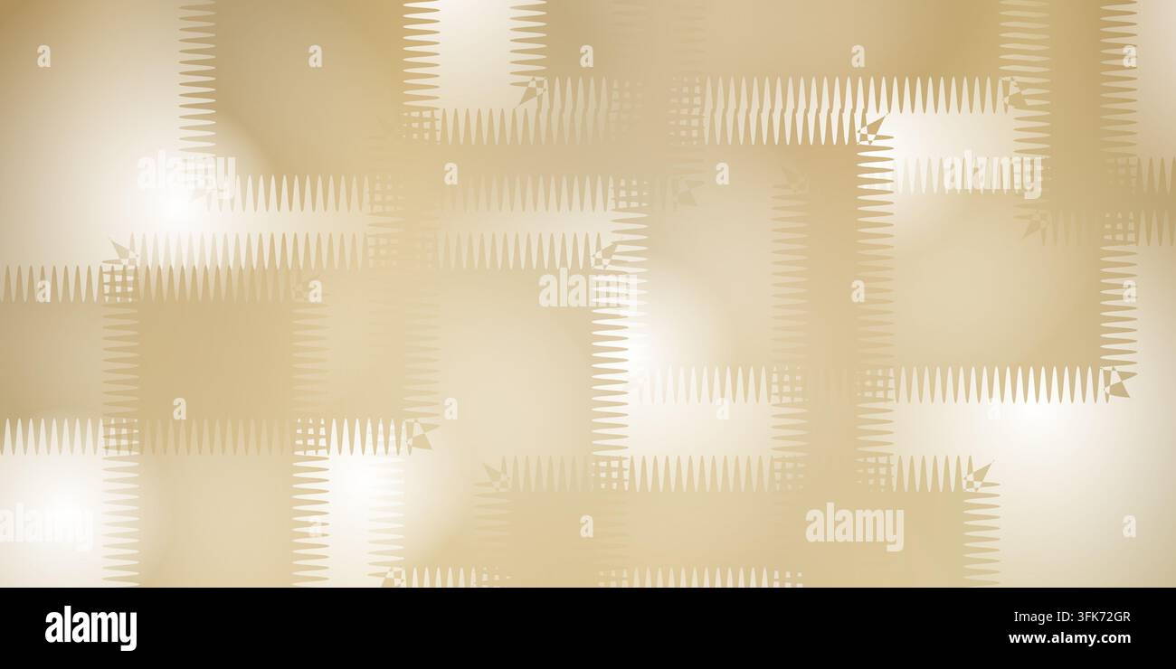 Abstrakter Hintergrund mit sanftem Farbverlauf und geometrischem Zickzackrahmenmuster in warmen Beige- und Goldtönen Stockfoto