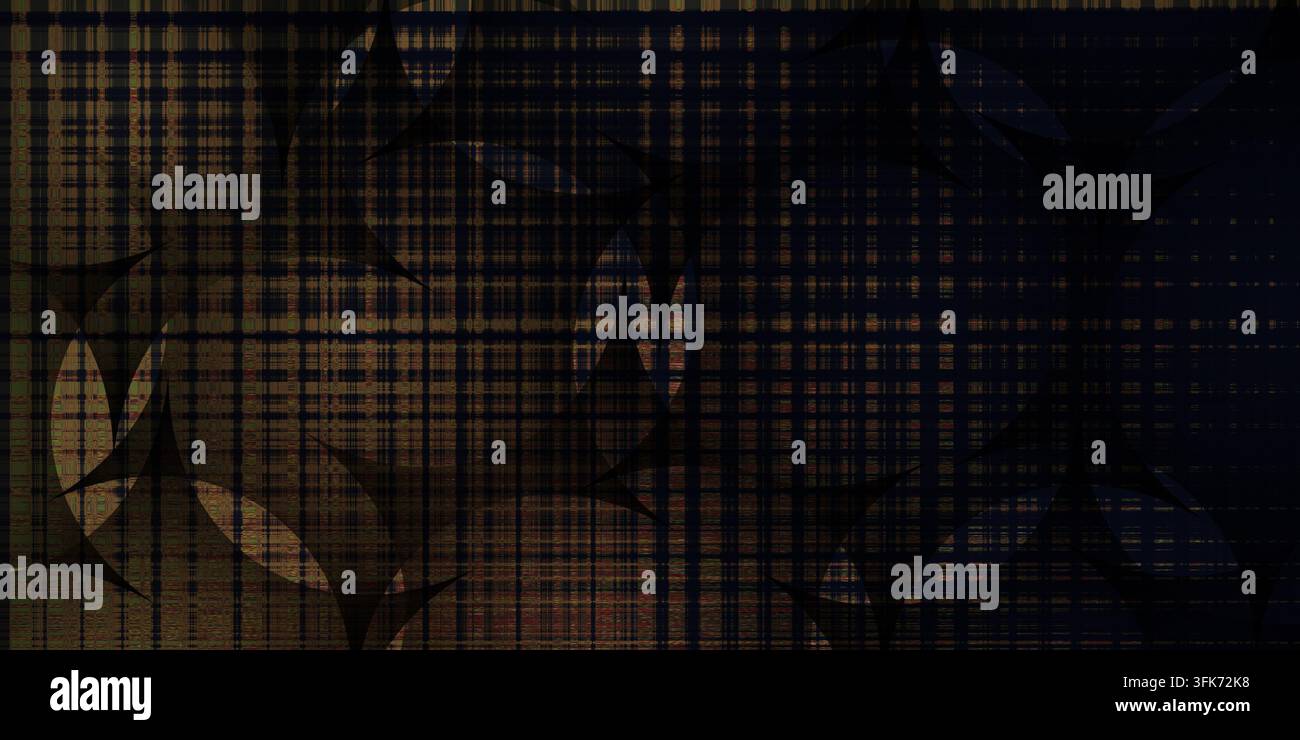 Abstrakter dunkler texturierter Hintergrund mit sich schneidenden kreisförmigen Mustern und Rasterdesign Stockfoto