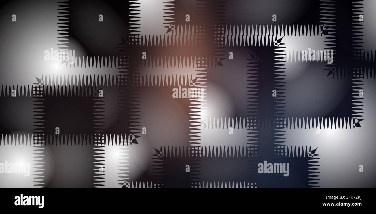 Abstrakter geometrischer Hintergrund mit überlappenden rechteckigen Formen und gezackten Kanten in einem dunklen monochromen Farbverlauf Stockfoto