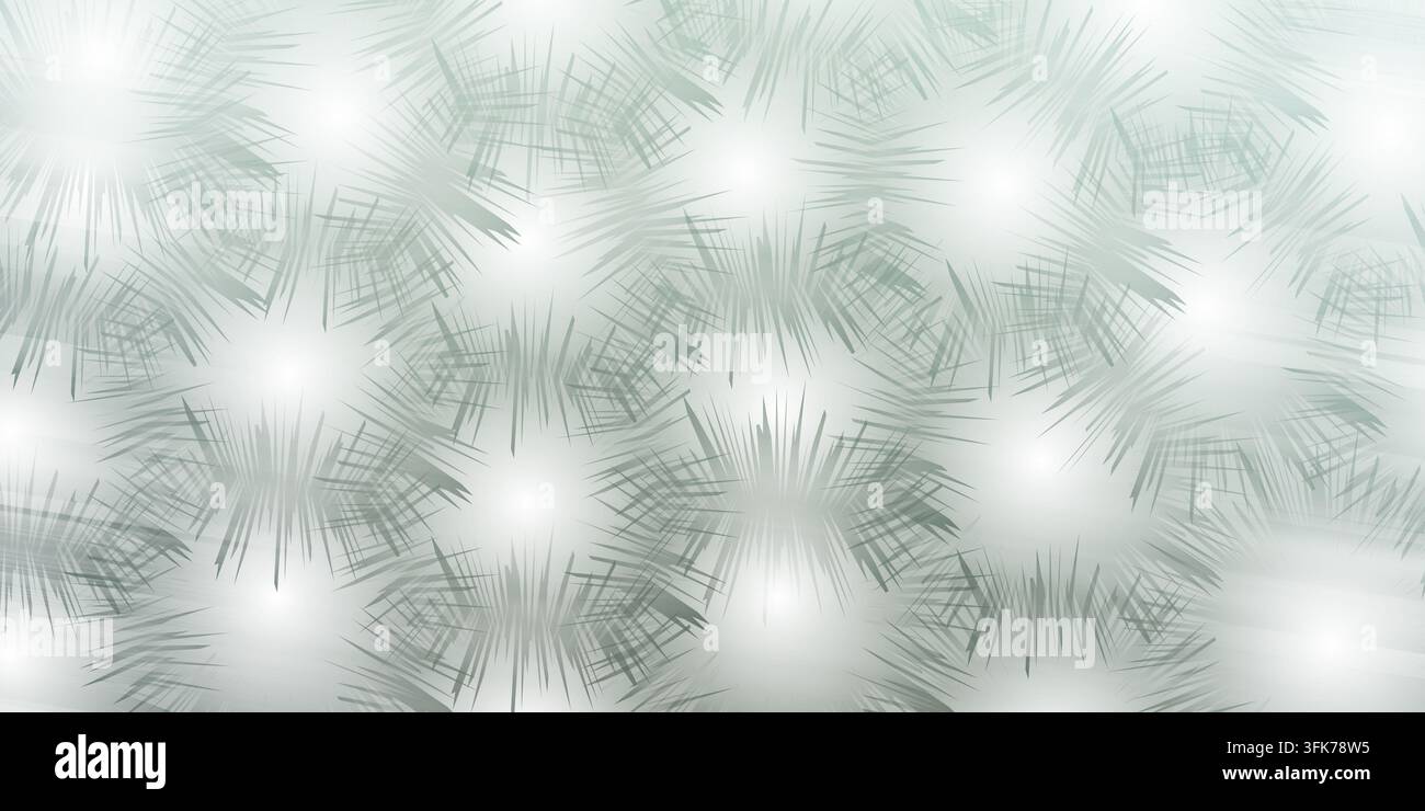 Abstrakter Hintergrund mit hellgrauen, spitzen geometrischen Sternenmustern und leuchtenden Lichteffekten in einer sauberen monochromen Farbpalette Stockfoto