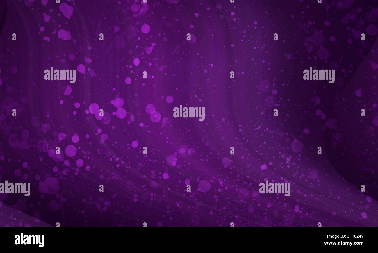 Tiefvioletter abstrakter Hintergrund mit fließenden gekrümmten Linien und unzähligen kleinen, funkelnden Lichtpunkten und Bokeh-Elementen. Stockfoto