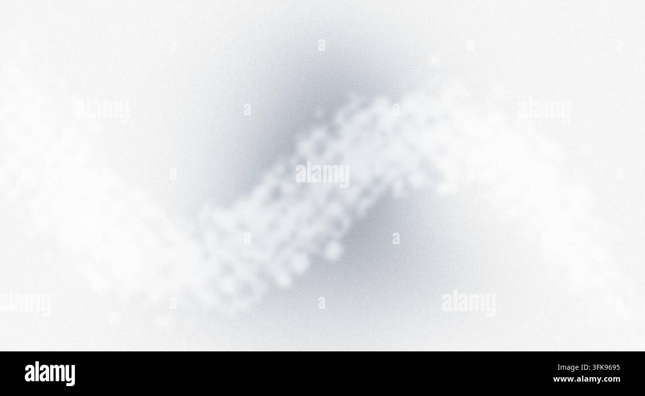Minimalistische digitale Kunst mit einem texturierten, gepunkteten weißen Wavedesign und einem körnigen Farbverlaufeffekt, isoliert auf weißem Hintergrund. Stockfoto