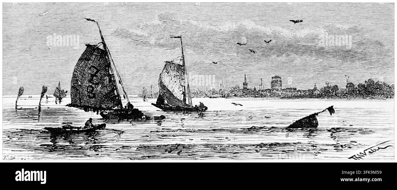 Boote auf der Oosterschelde nahe Zierikzee, Niederlande, 1880er Jahre. Illustration. Stockfoto