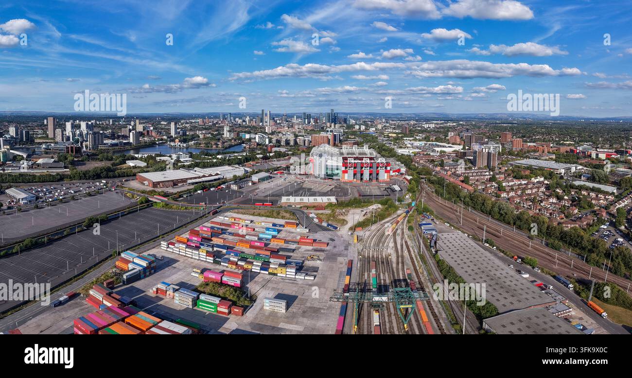 Panoramische Luftaufnahme des vorgeschlagenen Standorts des New Trafford Stadiums, Manchester, UK. Stockfoto