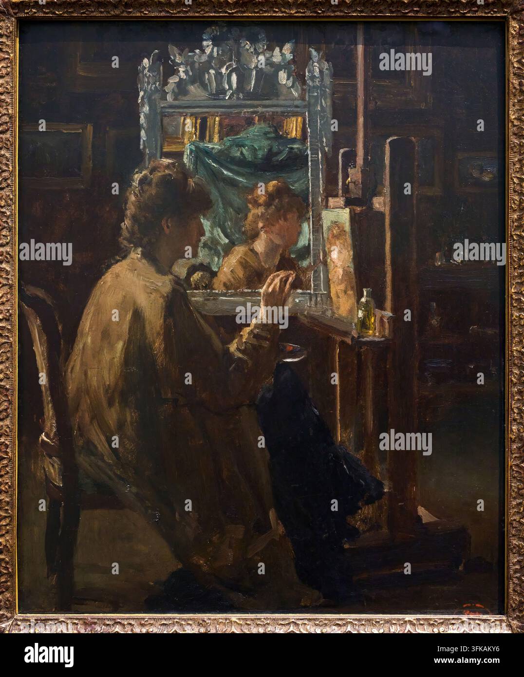 Künstlerin in ihrem Atelier, Altred Stevens (Brüssel 1823 - Paris 1906), MSK, Museum voor Schone Kunsten, Museum der Schönen Künste Gent, Belgien Stockfoto