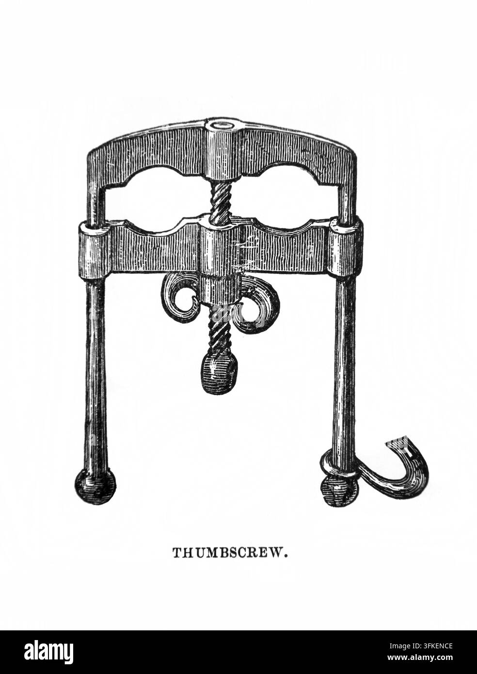 Radierung eines Daumenschrauben-Folterinstruments aus dem 17. Jahrhundert aus der 1905er Ausgabe von Cassell's History of England Band III Stockfoto