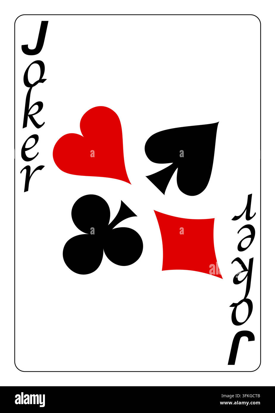 Schwarzer Joker: einzelne Spielkarte aus einem klassischen französischen Standard-52-Karten-Deck mit zwei Jokern. Flache Vektorillustration, isoliert auf weißem Hintergrund, Stock Vektor