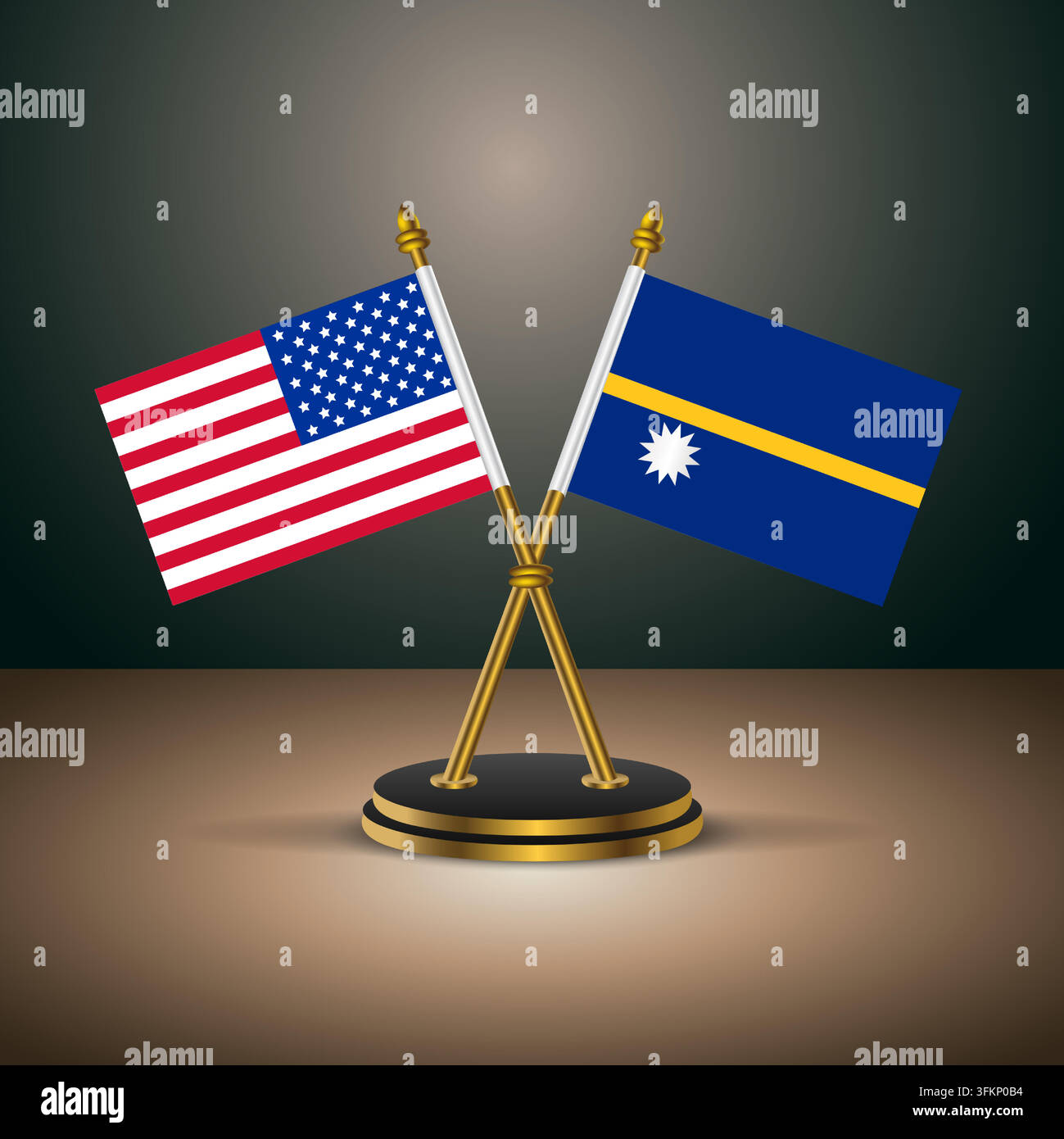 Flagge der Vereinigten Staaten und Nauru auf dem Tisch. Repräsentiert bilaterale Beziehungen Stock Vektor