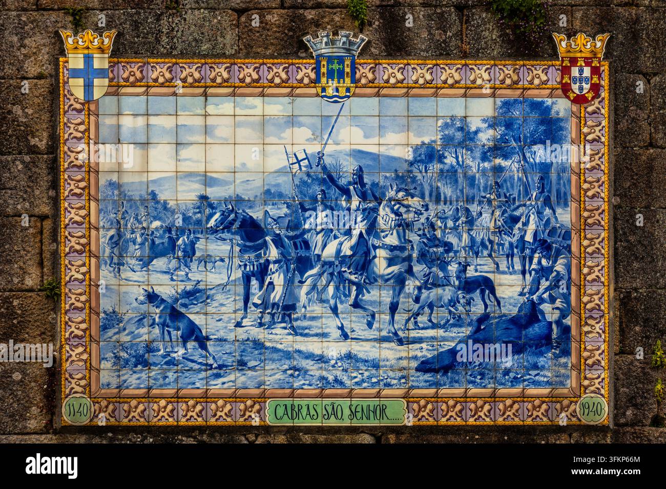 Torre de Sao Paulo, Verteidigungsverteidigungsturm der alten Stadtmauer, mit Azulejo Cabras Sao, Senhor, Ponte de Lima, historische Altstadt, Portugal, Ponte Stockfoto