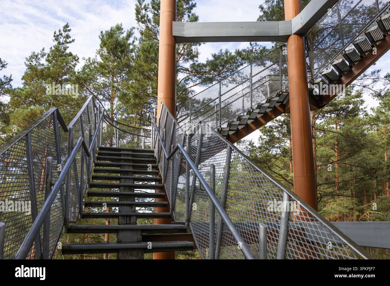 Metalltreppe eines Beobachtungsturms im Wald Stockfoto