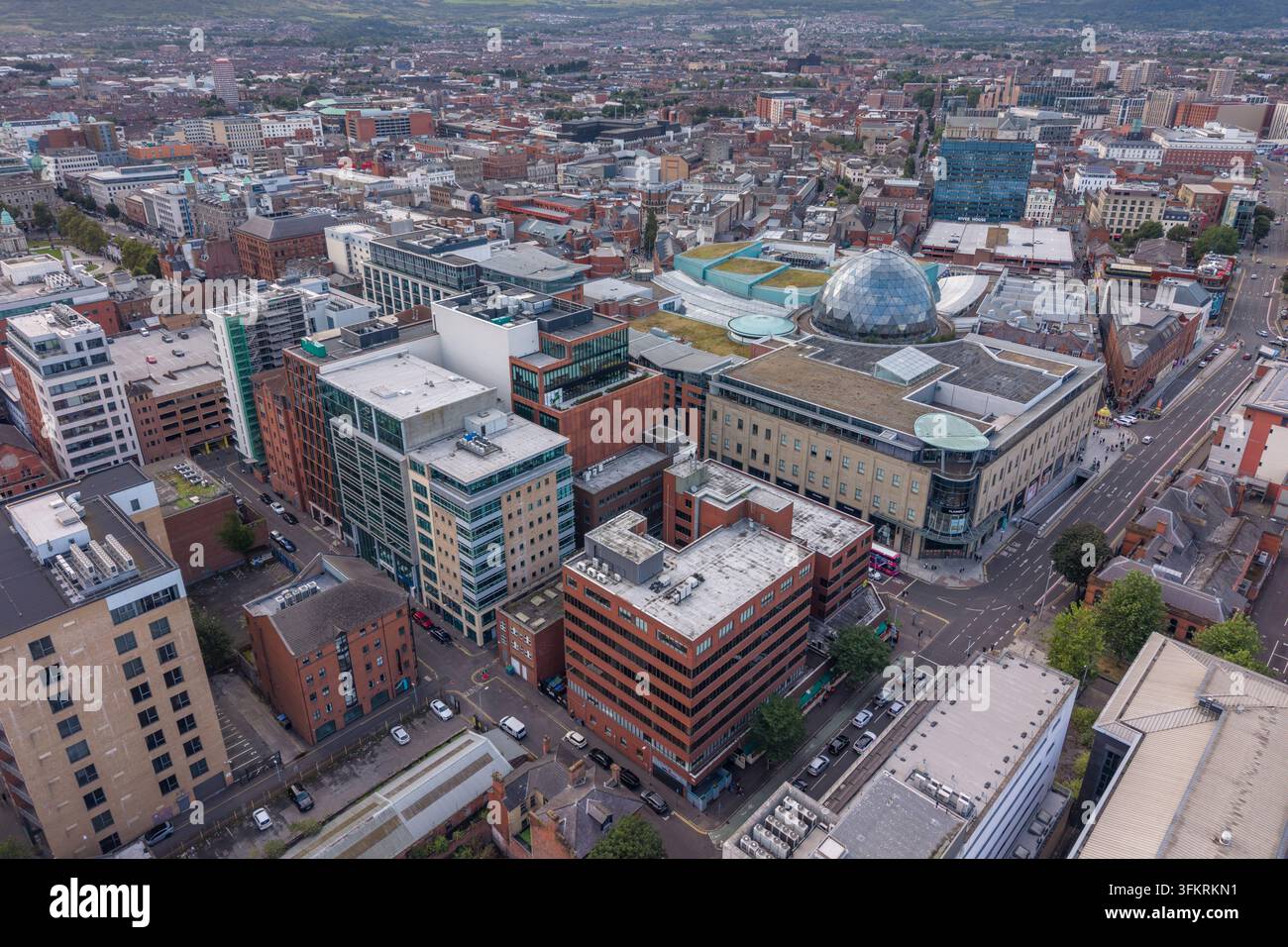 Luftbild des Stadtzentrums von Belfast (BT1), Nordirland. Stockfoto