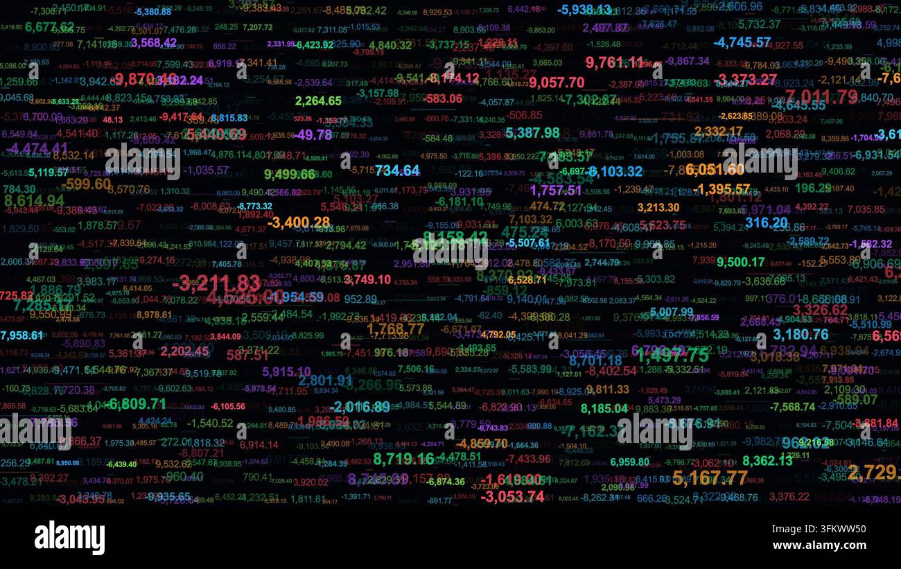 Chaotischer zufälliger finanzieller Datenqualitäts-Hintergrund Stockfoto