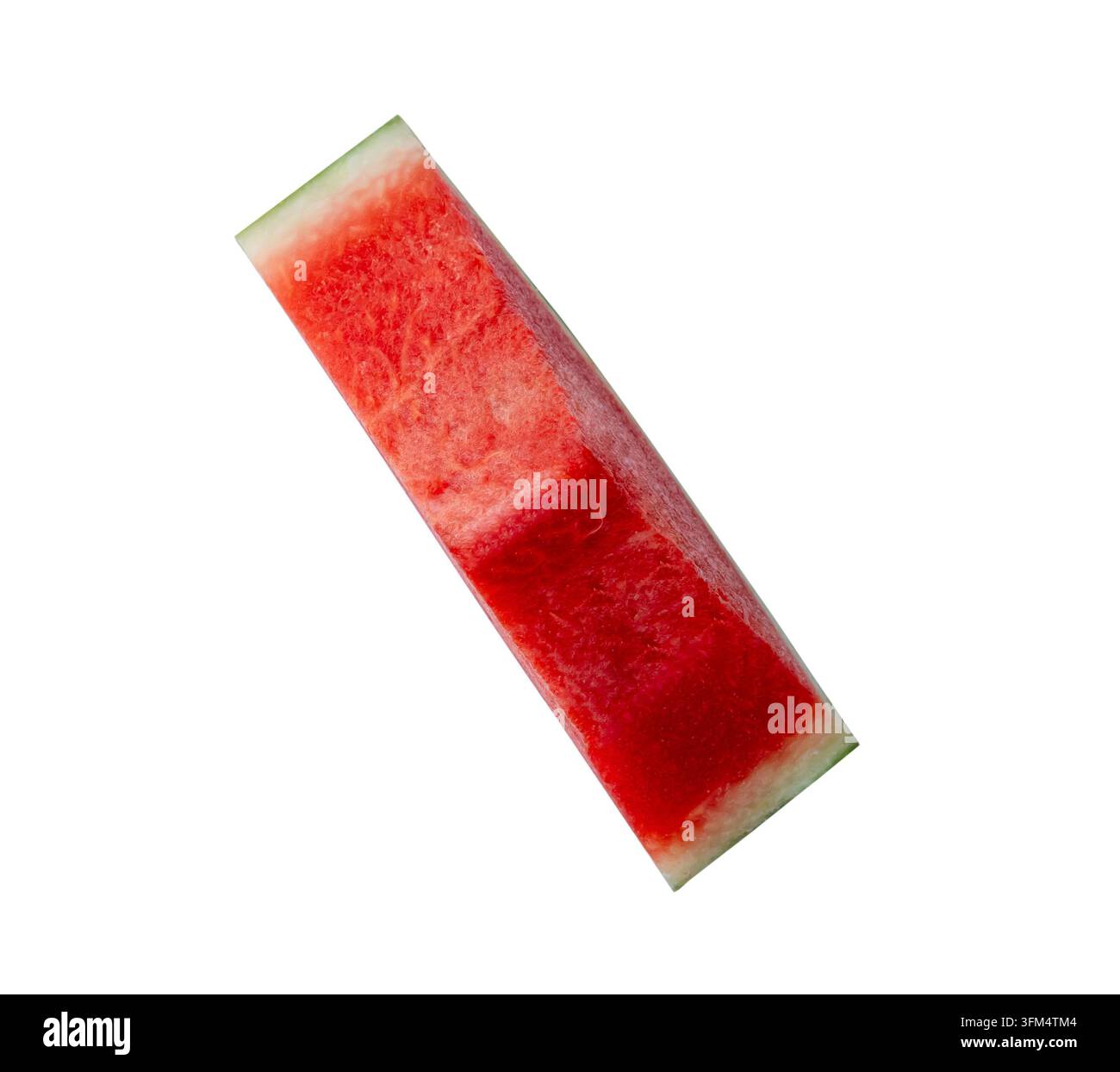 Oberansicht von frischer roter Wassermelone in Scheiben oder Stücken, isoliert auf weißem Hintergrund mit Ausschnittspfad Stockfoto