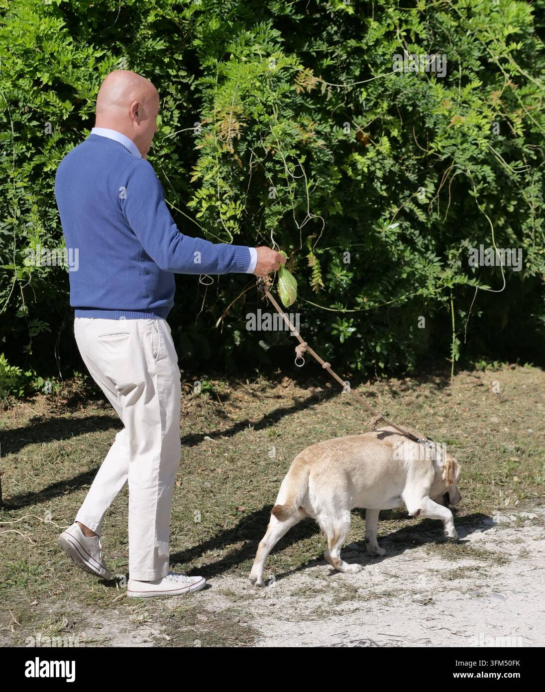 IPA89021280 - Der bekannte Fernsehjournalist Gianluigi Nuzzi führt seinen Hund im Mailänder Sempione-Park aus Stockfoto
