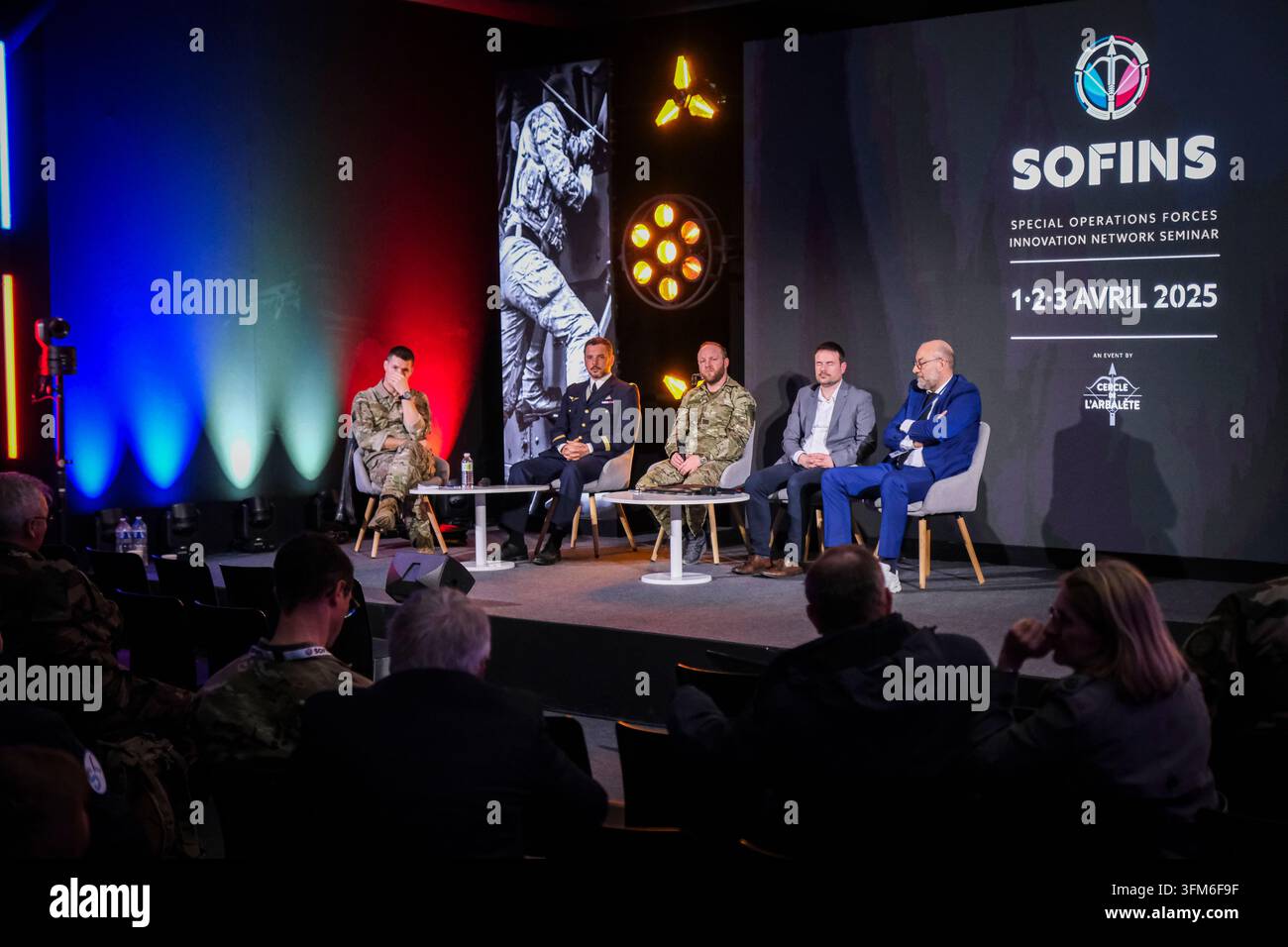 BORDEAUX, FRANKREICH - 2025/04/02: SOFINS 2025, das Innovationsseminar der Spezialeinheiten, fand im Militärlager Souge in der Nähe von Bordeaux statt ab 1 Stockfoto