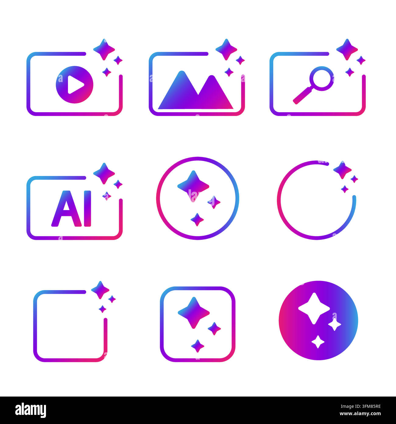 Künstliche Intelligenz AI-App-Symbol-Set mit farbigem Vektor-Gradienten Stock Vektor