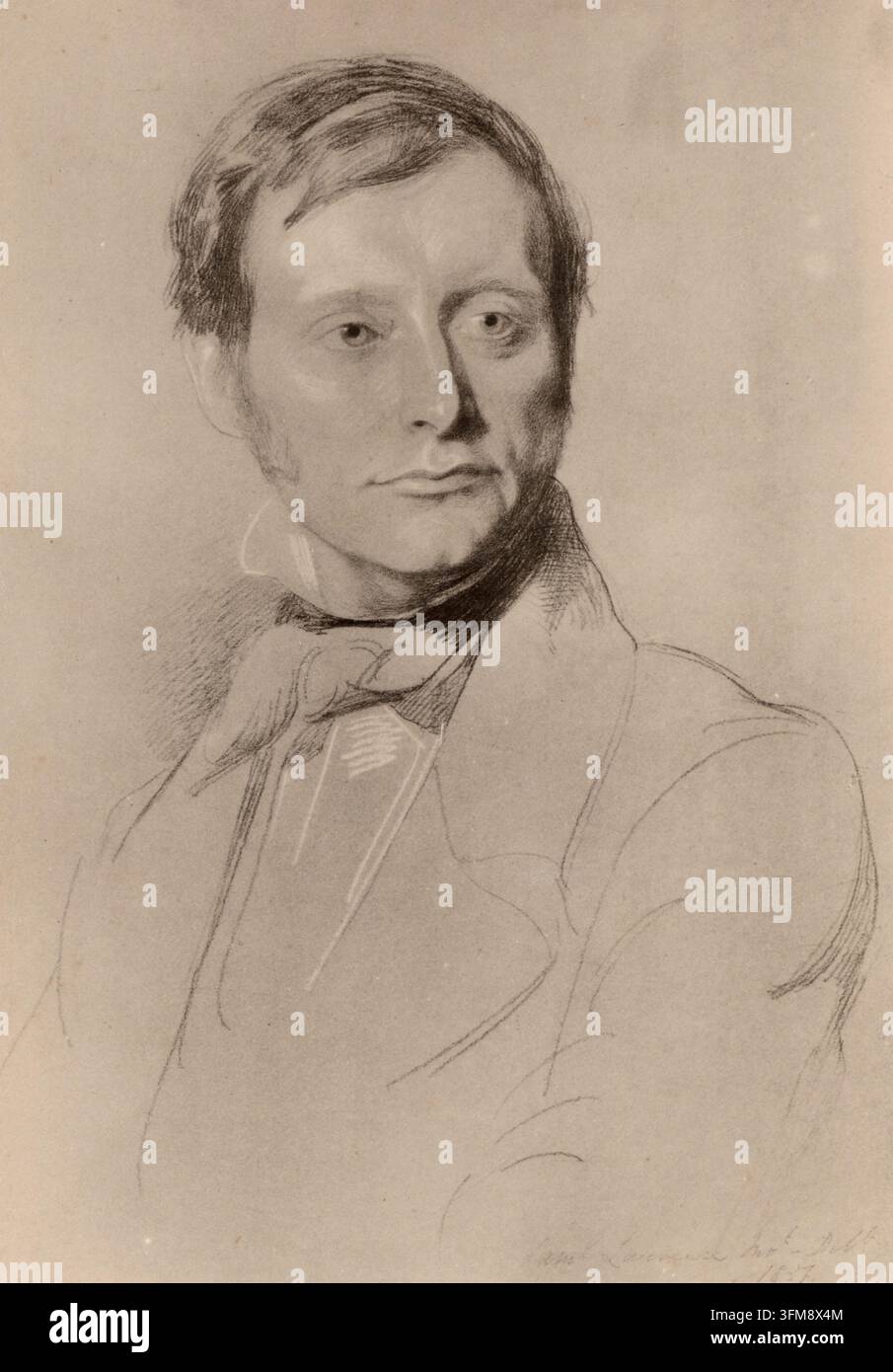 Eine Zeichnung von William Edward Forster (1818–1886) von Samuel Laurence (1812–1884). Forster war ein prominenter englischer liberaler Politiker, bekannt für seine Verfasserschaft des Elementary Education Act von 1870, der die Grundlage für das englische Primarschulsystem bildete. Er diente auch als Chefsekretär für Irland im Jahr 1880 und befasste sich mit erheblichen agrarischen Unruhen. Er war der Schwiegersohn von Dr. Thomas Arnold von der Rugby School und der Schwager des Dichters Matthew Arnold. 1851. Stockfoto
