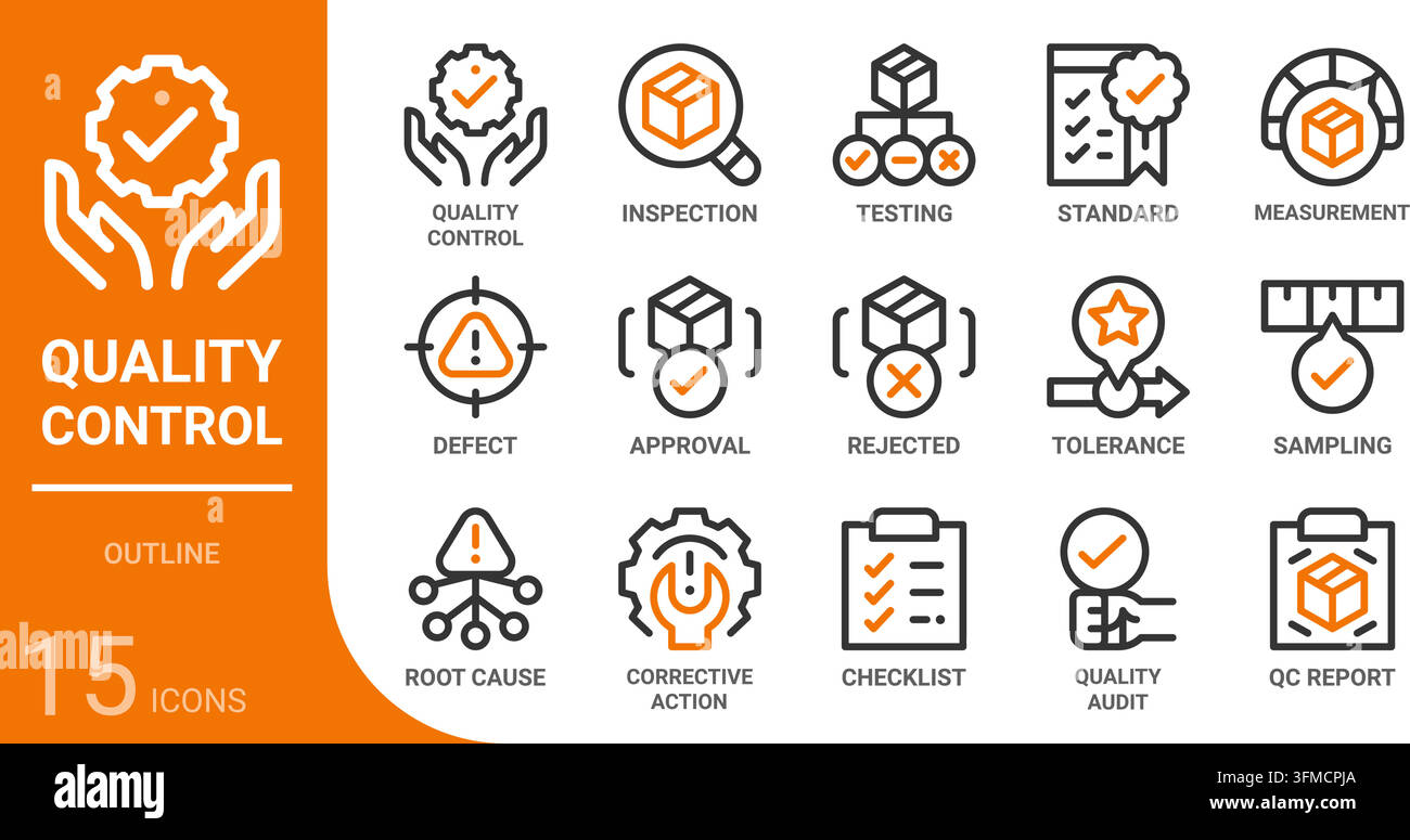 Qualitätskontroll-Rahmen-Ikonensammlung für Web, App, UI, UX, Dashboard, Präsentation und Infografik und Printdesign Stock Vektor