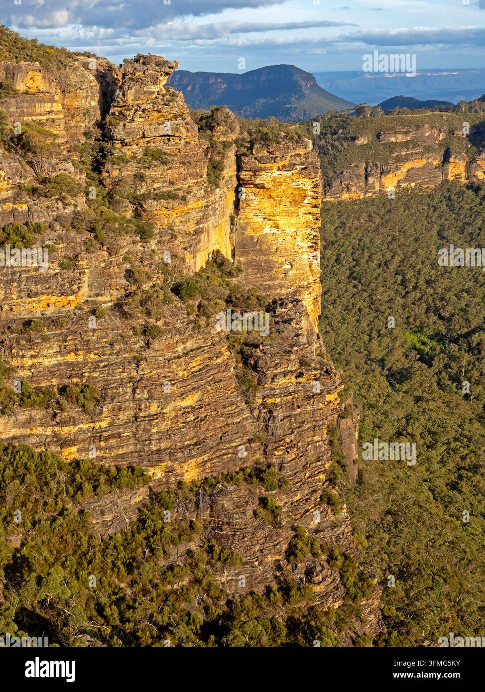 Blick entlang der Klippen der Blue Mountains vom Cahills Lookout Stockfoto
