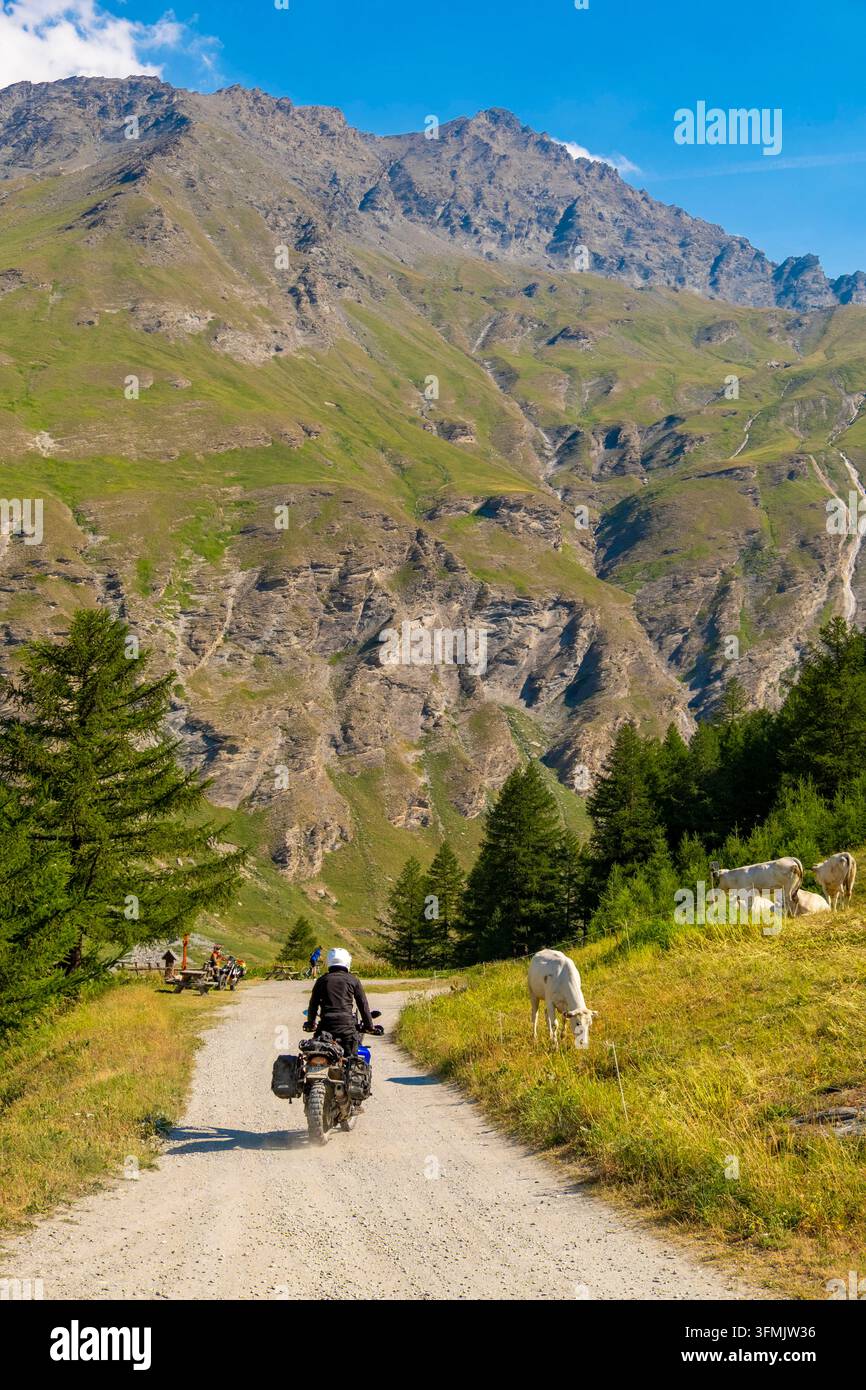 Italien, Piemont, Usseaux, Region Turin, Weg zum Col de Sommeiller 3009 m (Grenze zu Frankreich) Stockfoto