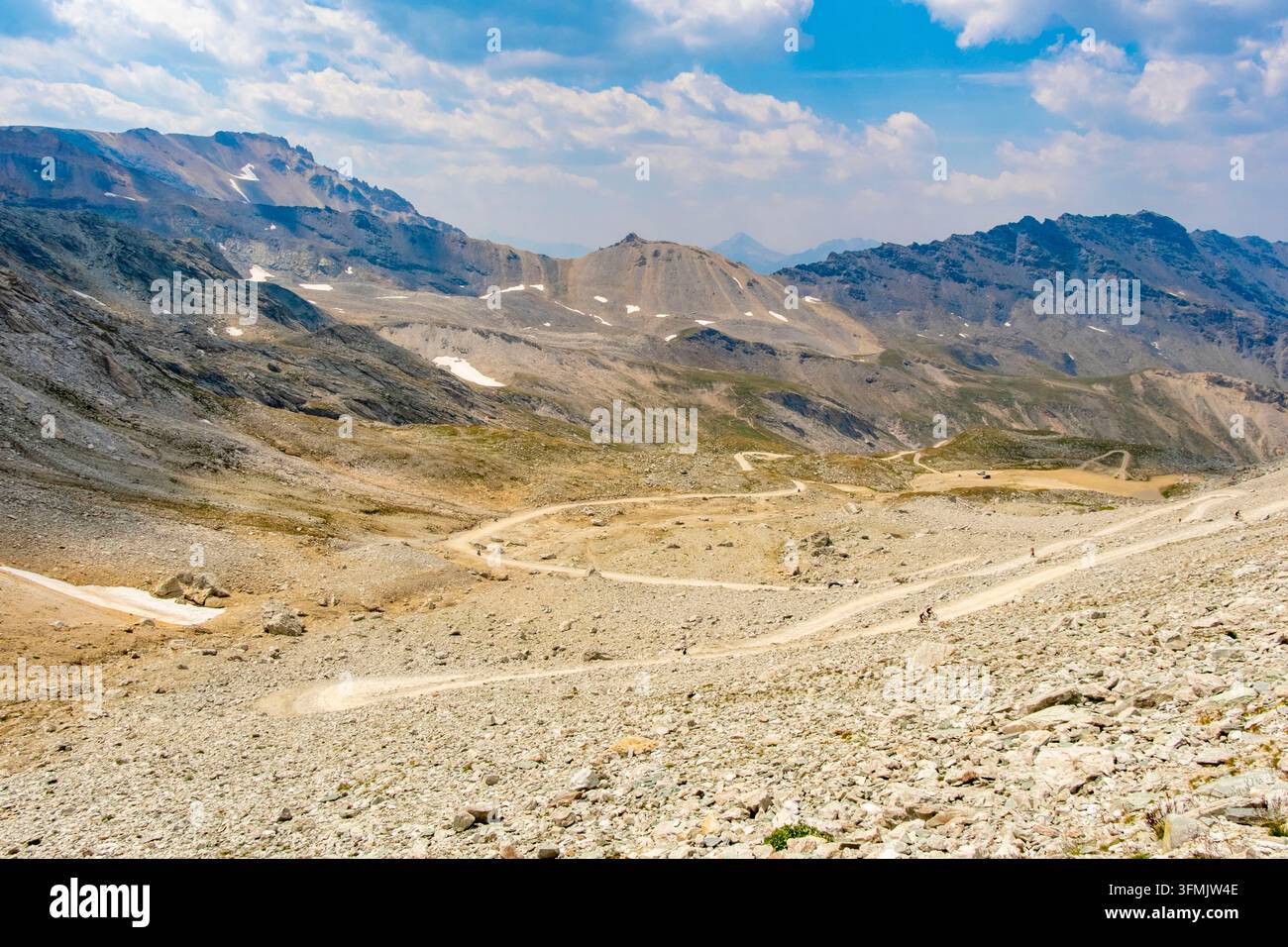Italien, Piemont, Usseaux, Region Turin, Weg zum Col de Sommeiller 3009 m (Grenze zu Frankreich) Stockfoto