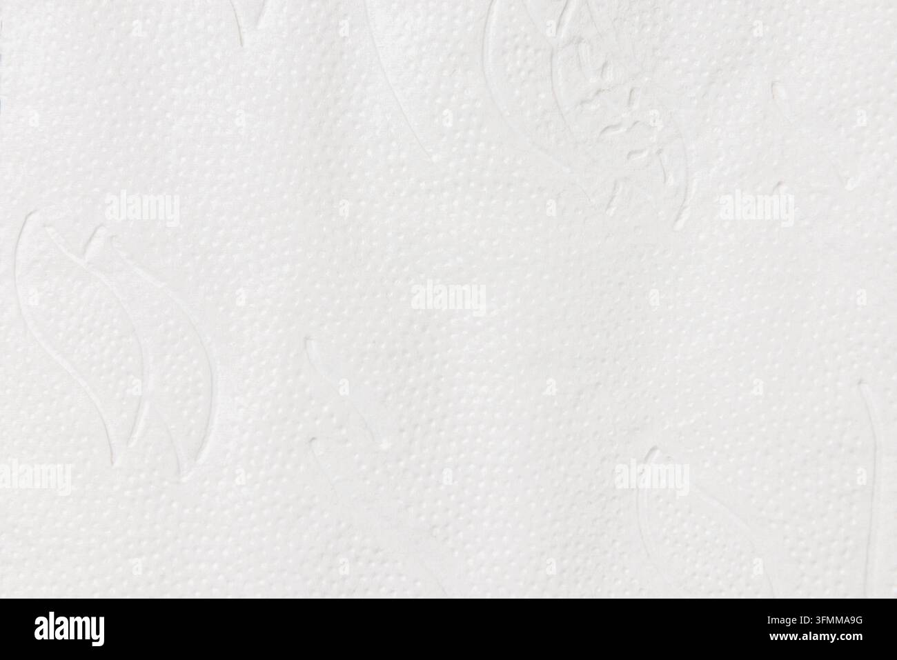 Minimalistischer weißer strukturierter Hintergrund mit geprägten Blumen- und Blattmotiven. Stockfoto