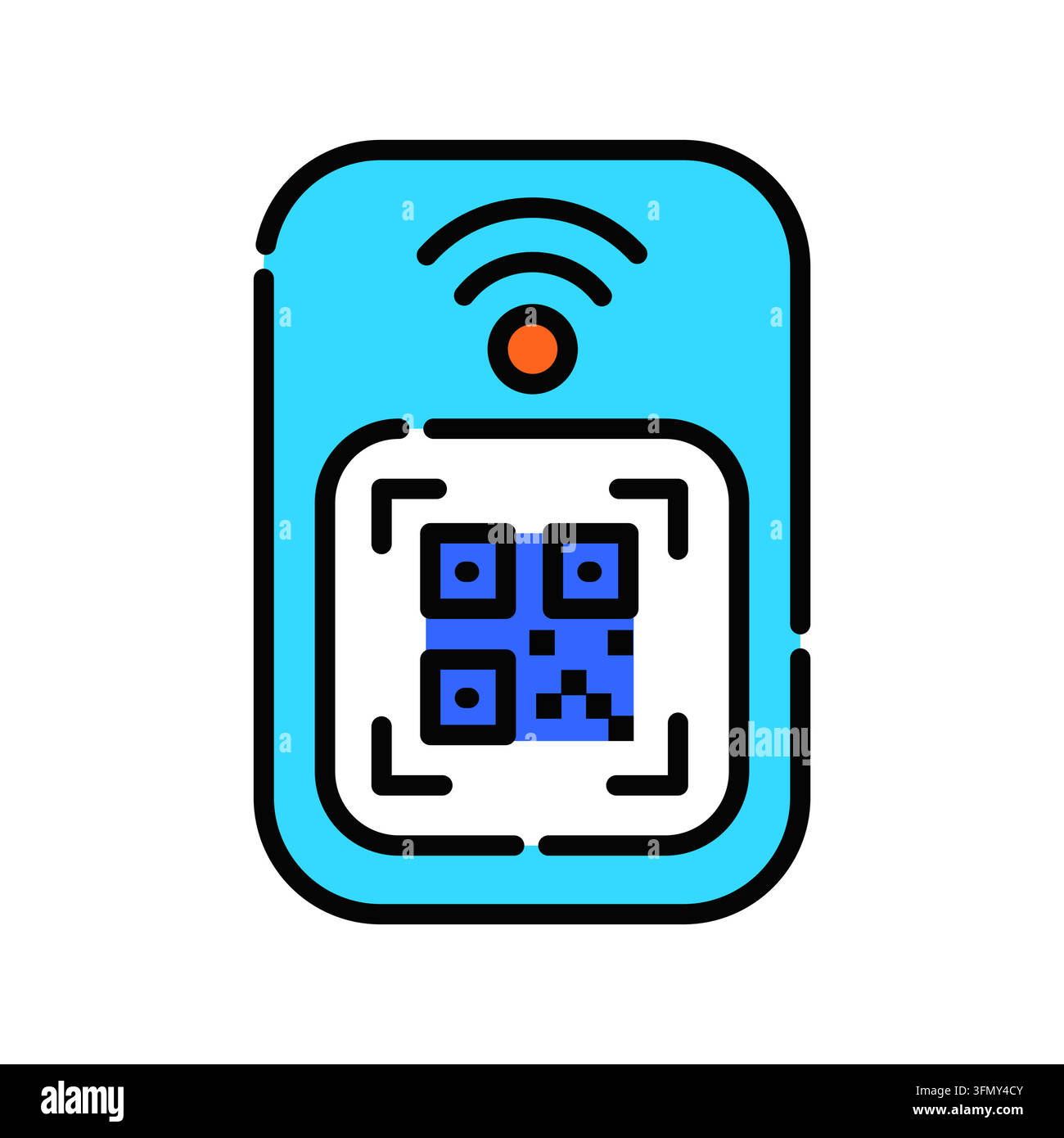 Minimales Wi-Fi-QR-Code-Symbol im Umrissstil. Bearbeitbare Strichvektorgrafik geeignet für drahtlose Netzwerkfreigabe, Wi-Fi-Zugang, QR-Code-Scannen Stock Vektor