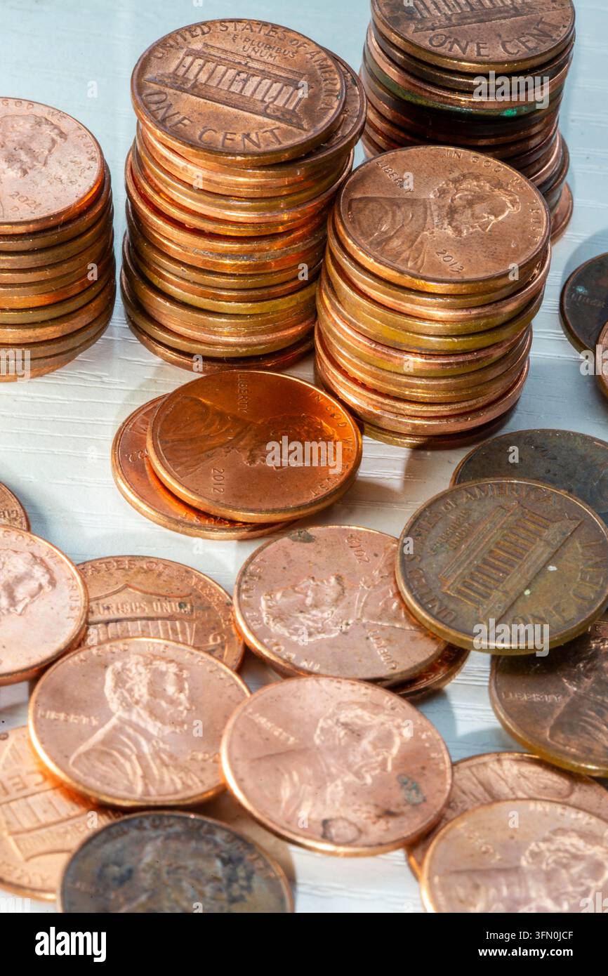 Stillleben von US-Kupfermünzen, 2026 Stockfoto