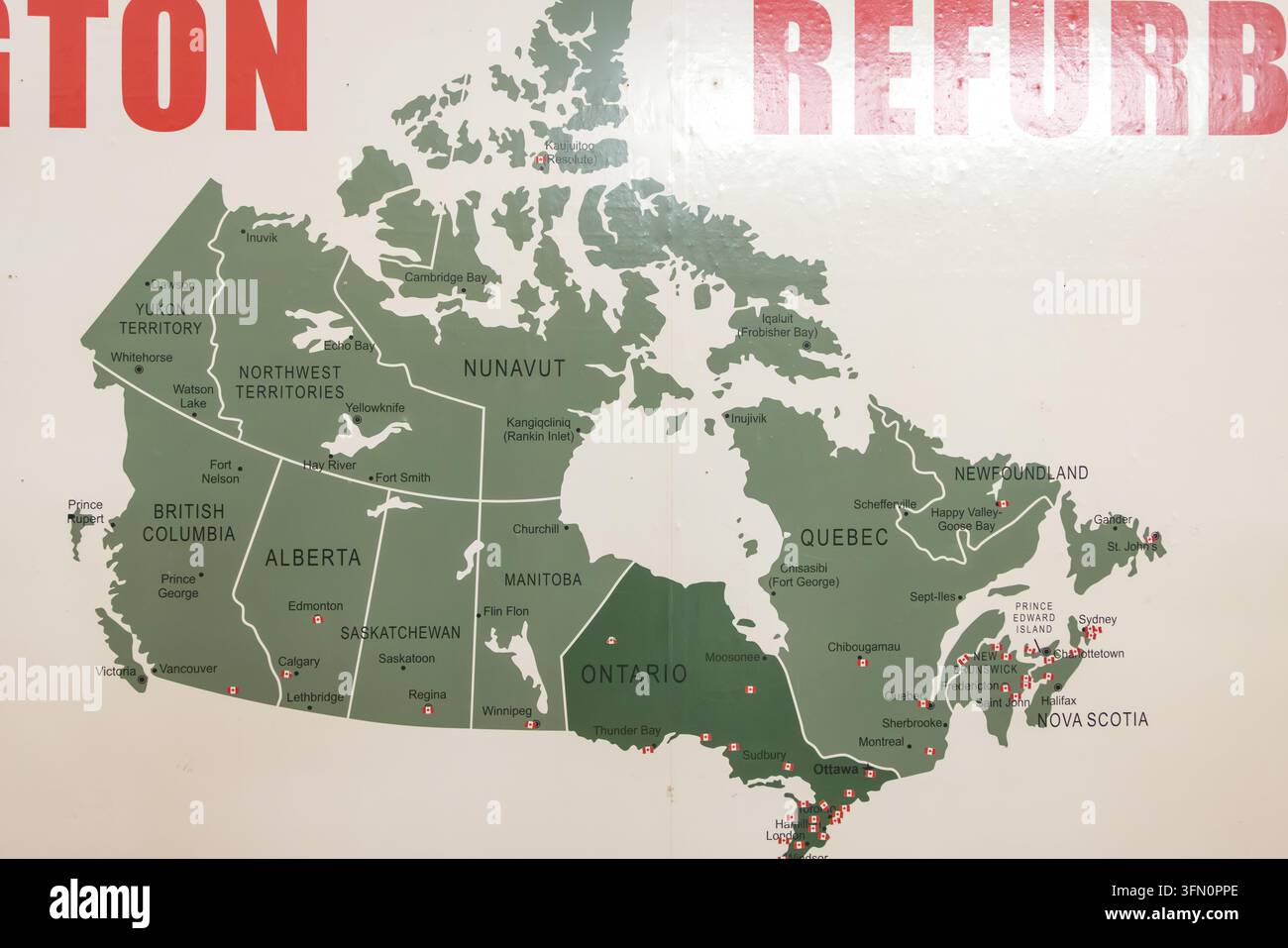 Detaillierte Karte von Kanada, die alle Provinzen und Territorien zeigt, ideal für pädagogische, geografische und geschäftliche Präsentationen. Die Karte ist relevant Stockfoto