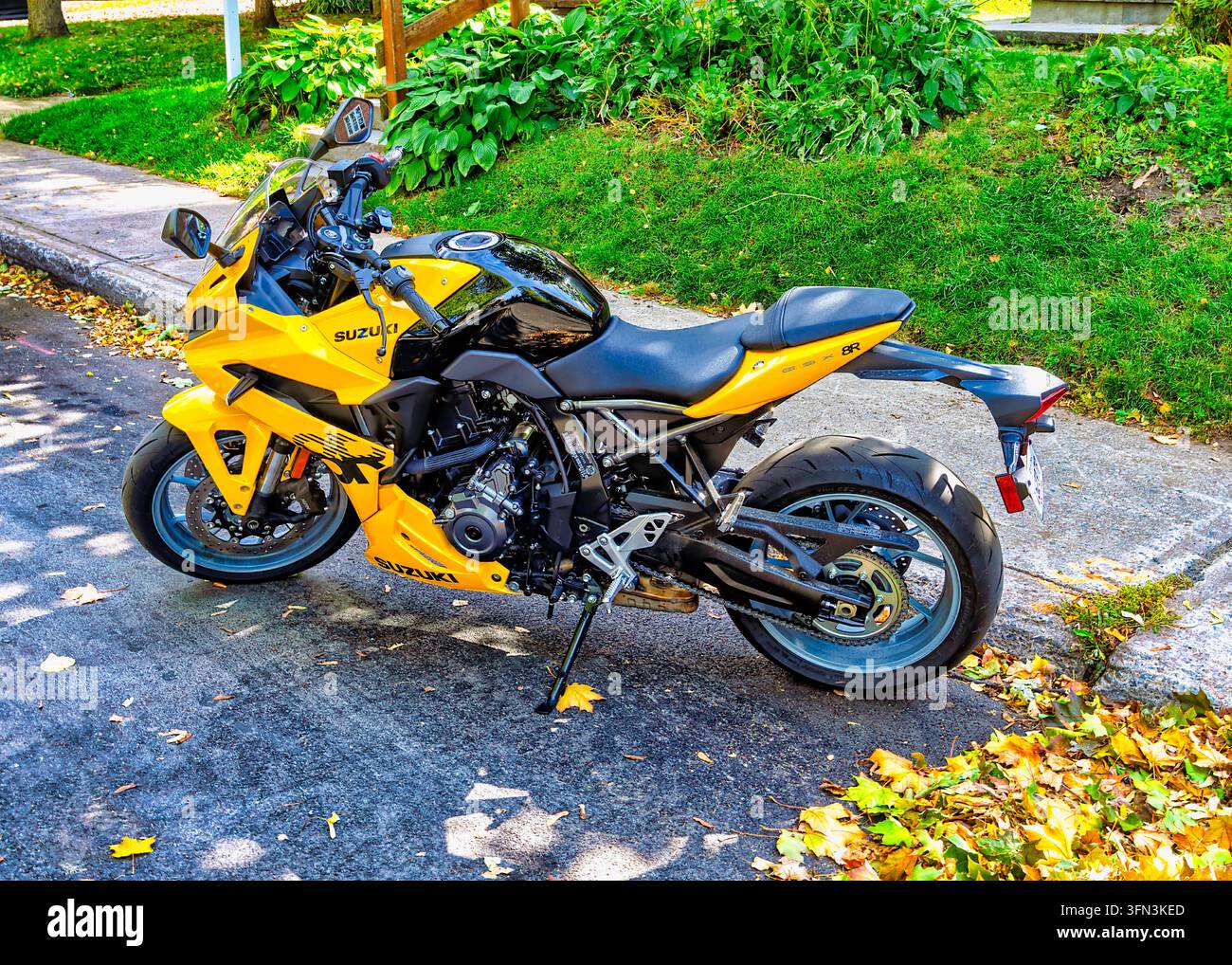 Suzuki 8R-Motorrad - Seitenansicht Stockfoto