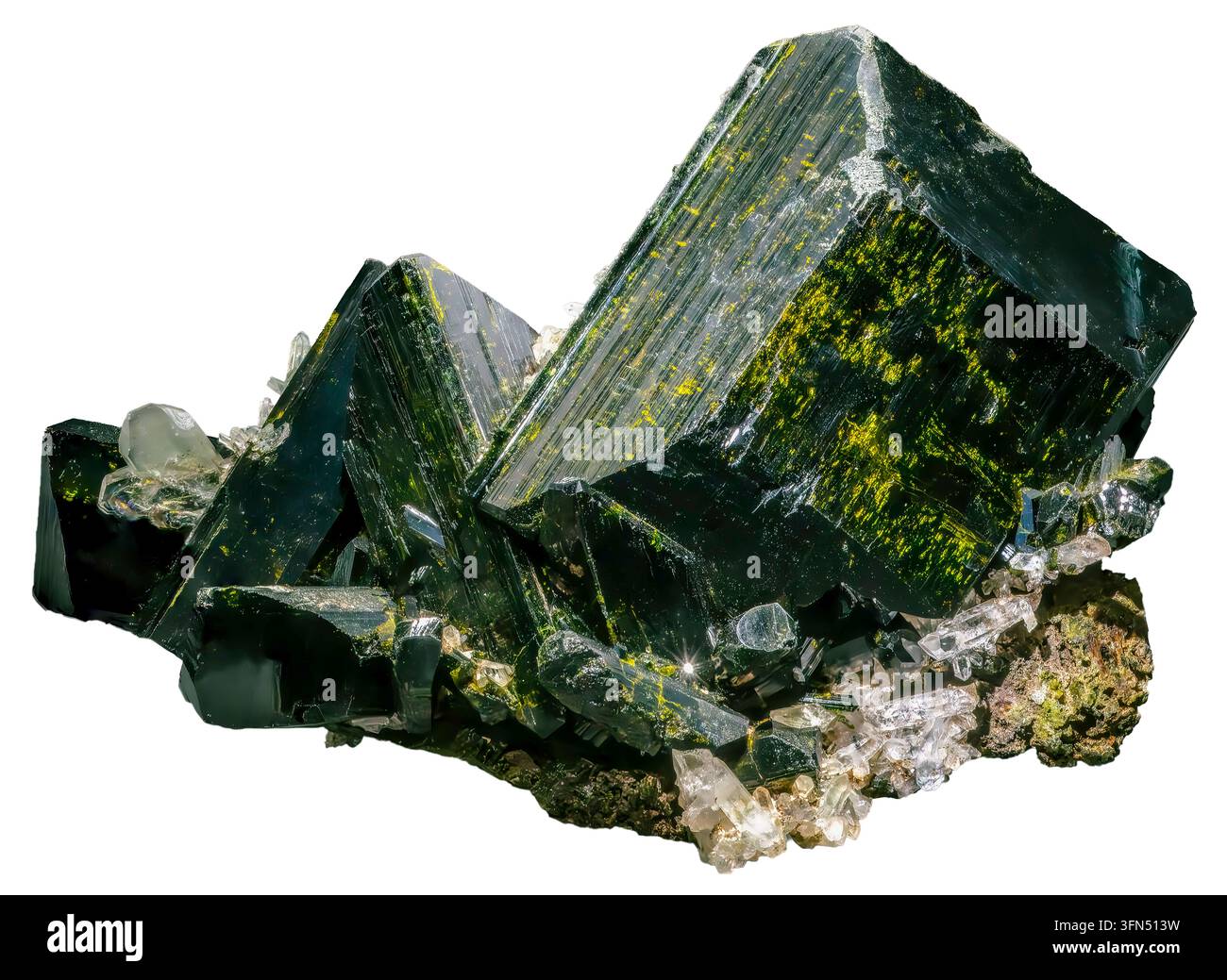 Epidot ist ein Calcium-Aluminium-Eisen-Silikat-Mineral mit der Formel Ca₂(Al,Fe)₃(SiO₄)₃(OH). Stockfoto