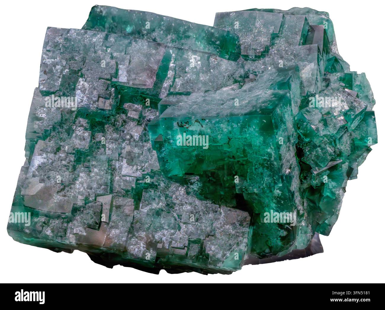 Fluorit aus der Diana Maria Mine im Rogerley Quarry nahe Frosterley in Weardale ist bekannt für außergewöhnlich glänzende Kristalle in lebhaftem Grün. Stockfoto