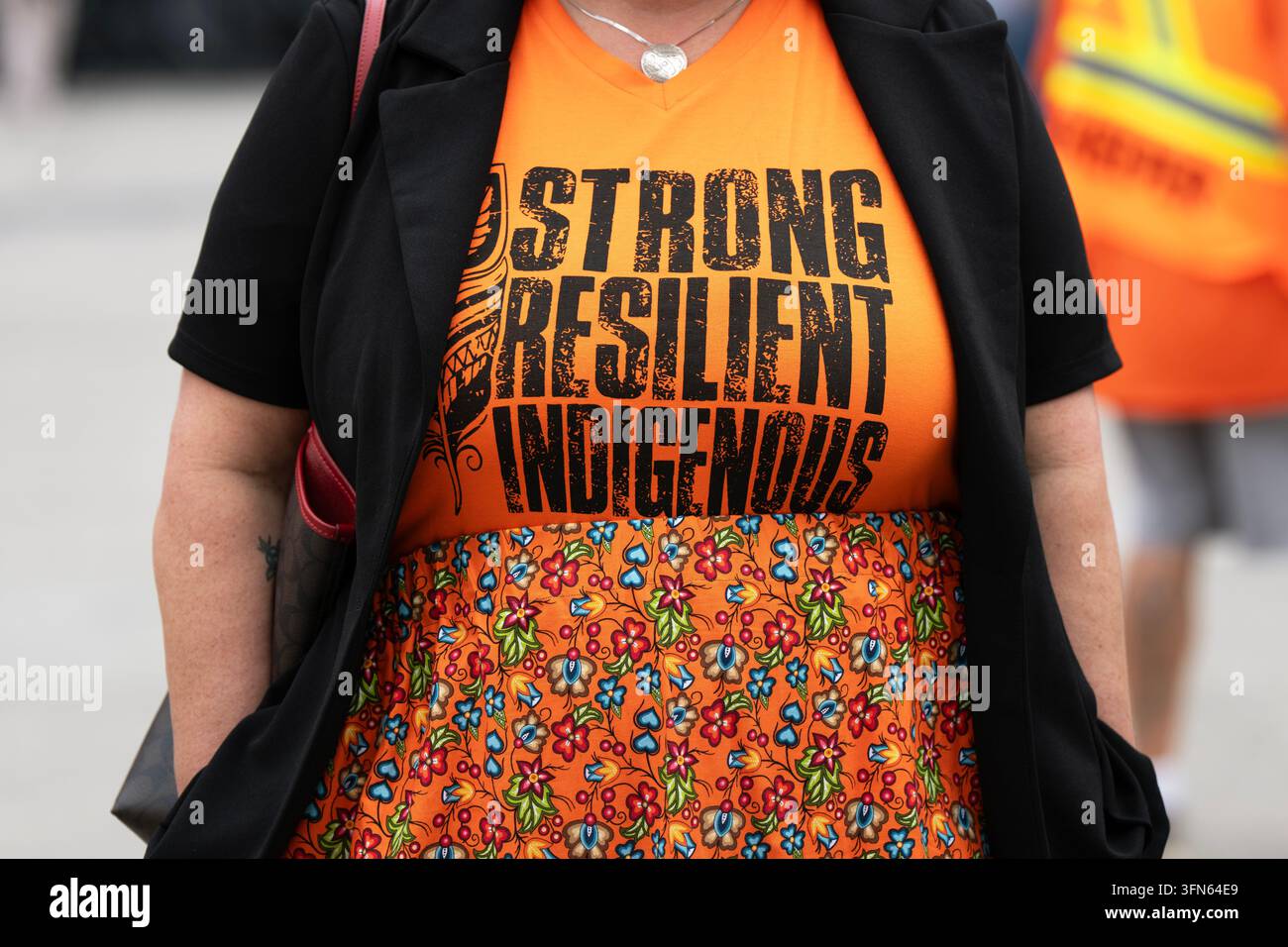 Orange-Shirt-Tag, Indigene Frau, Ontario, Kanada Stockfoto