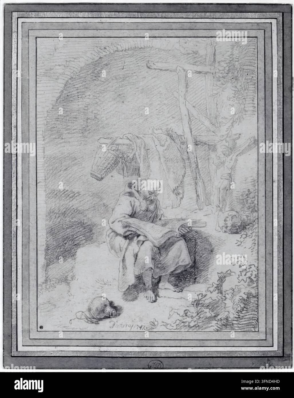 Christian Wilhelm Ernst Dietrich – Heiliger Franz liest, 1747. Heiliger Franz sitzt und liest Stockfoto