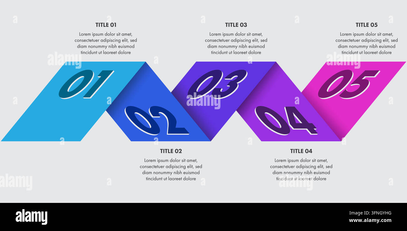 3D-Zickzack-Faltband-Infografik in 5 Schritten Stock Vektor