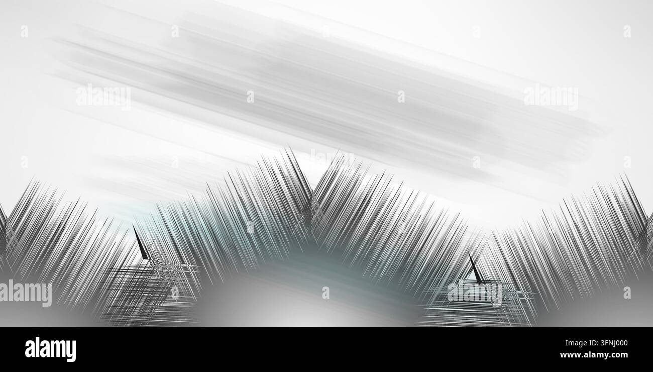 Abstrakte Kunst mit dunklen, texturierten Pinselstrichen und scharfen Mustern, isoliert vor einem sauberen weißen Hintergrund. Stockfoto
