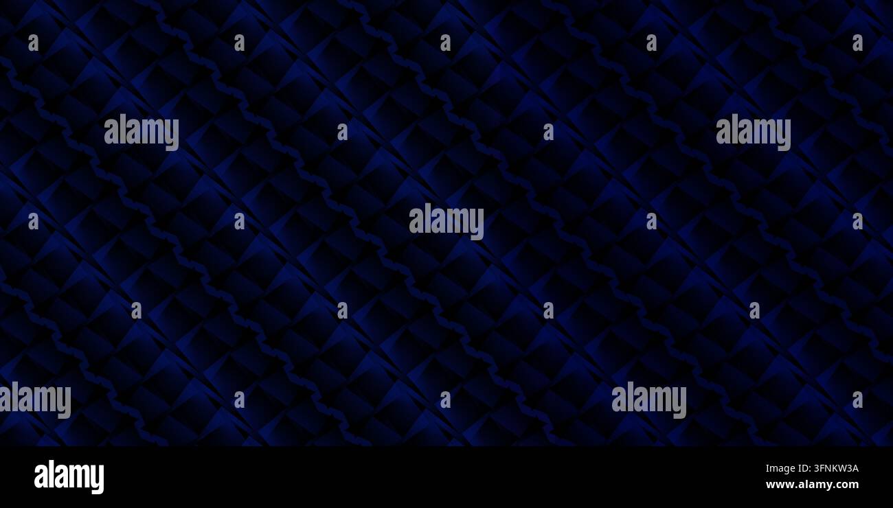 Ein dunkelblauer abstrakter gemusterter Hintergrund, der geometrische Texturen und schlanke sich wiederholende diagonale Struktur Elemente zeigt. Stockfoto