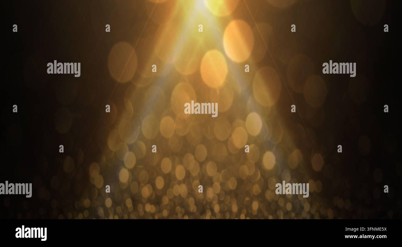 Lebendiger Lichtfleck mit Bokeh-Punkten erzeugt dynamische Energie für Feiertagsmarketing und Event-Grafiken. Stockfoto