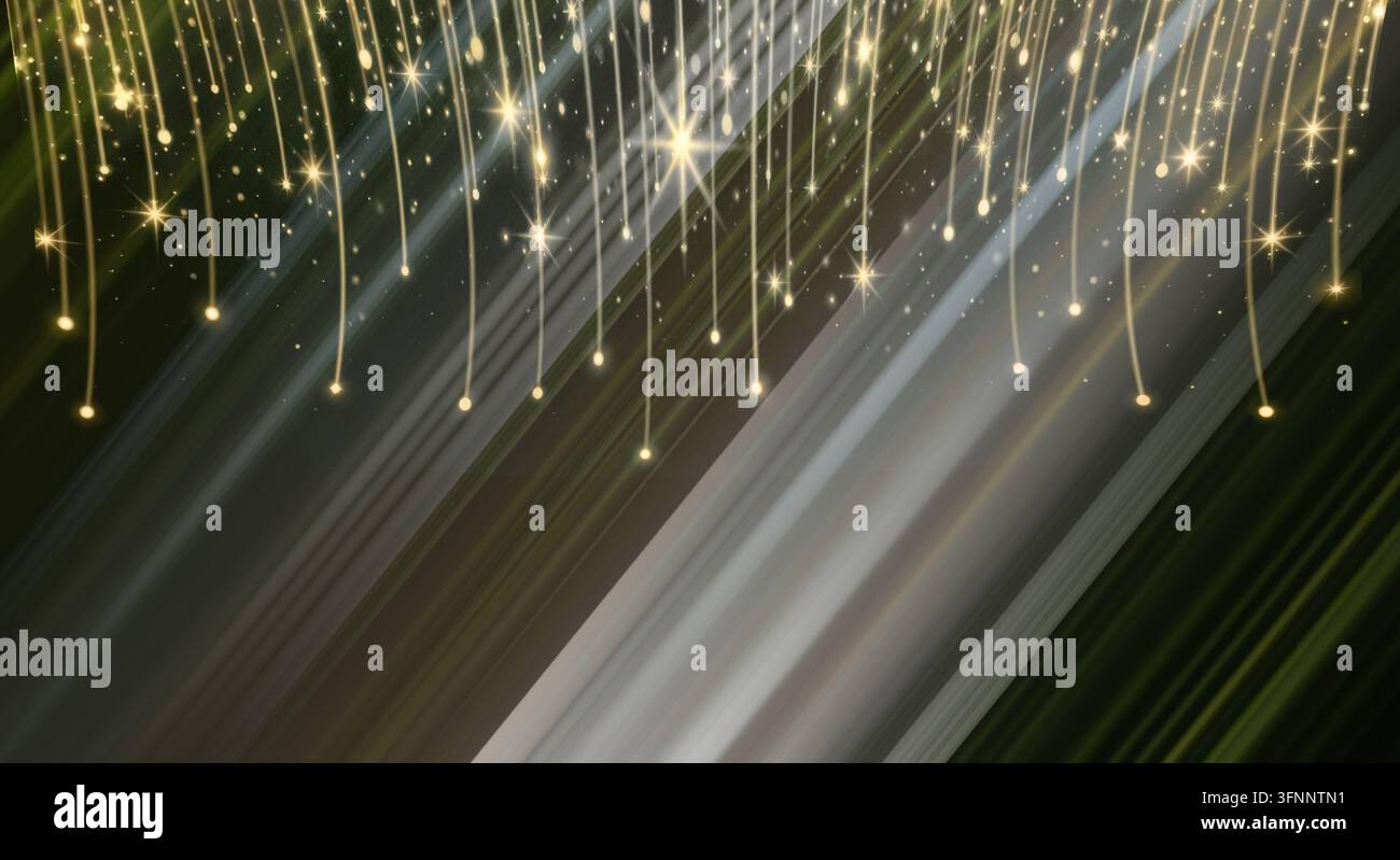 Dynamische Überkopfaufnahme von beleuchteten Eiszapfen-Lichtern, die eine atemberaubende Winter- oder Feiertagsstimmung für Event-Banner und festliche Marketingmaterialien schaffen. Stockfoto