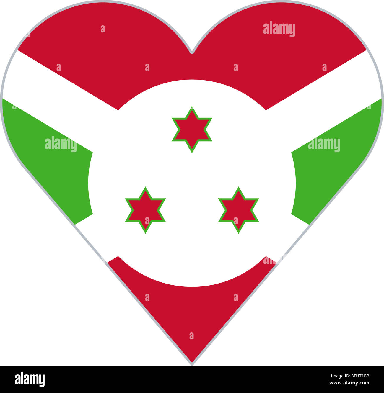 Herzform in der Nationalflagge von Burundi (Burundi), offizielle Farben. Vektorillustration für patriotische Liebe, Reise- und Urlaubsdesigns, isoliert Stock Vektor
