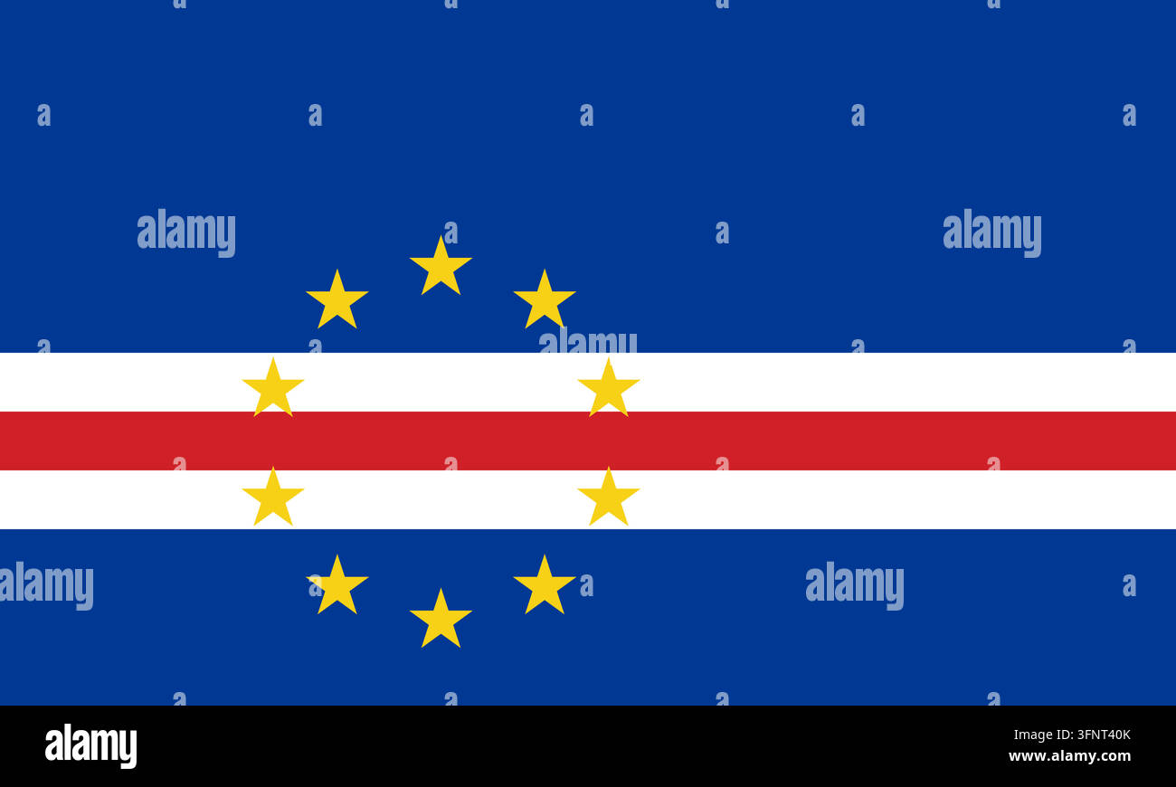 Nationalflagge von Kap Verde (Kap Verde), offizielle Farben und Proportionen. Vektorillustration der Flagge, isoliert auf weißem Hintergrund. Stock Vektor