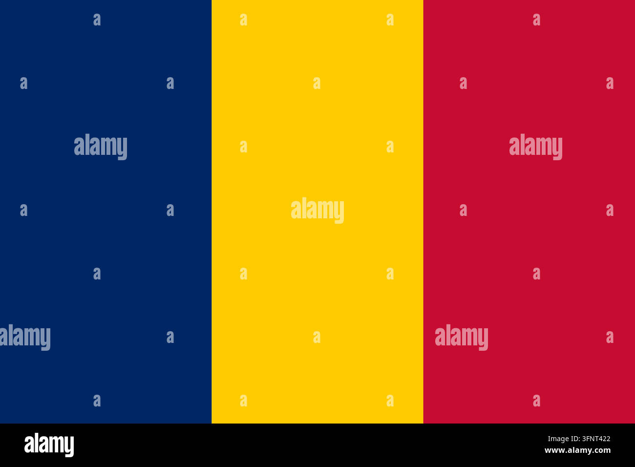 Nationale Flagge von Tschad, offizielle Farben und Proportionen. Vektorillustration der Flagge, isoliert auf weißem Hintergrund. Stock Vektor