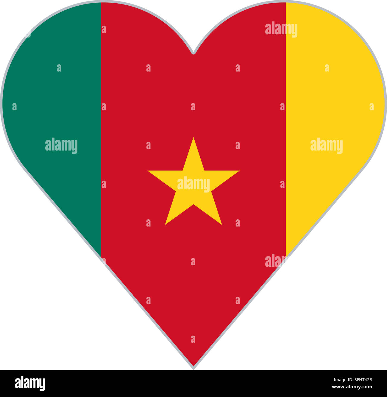 Herzform in der Nationalflagge von Kamerun, offizielle Farben. Vektorillustration für patriotische Liebe, Reise- und Urlaubsdesigns, isoliert Stock Vektor