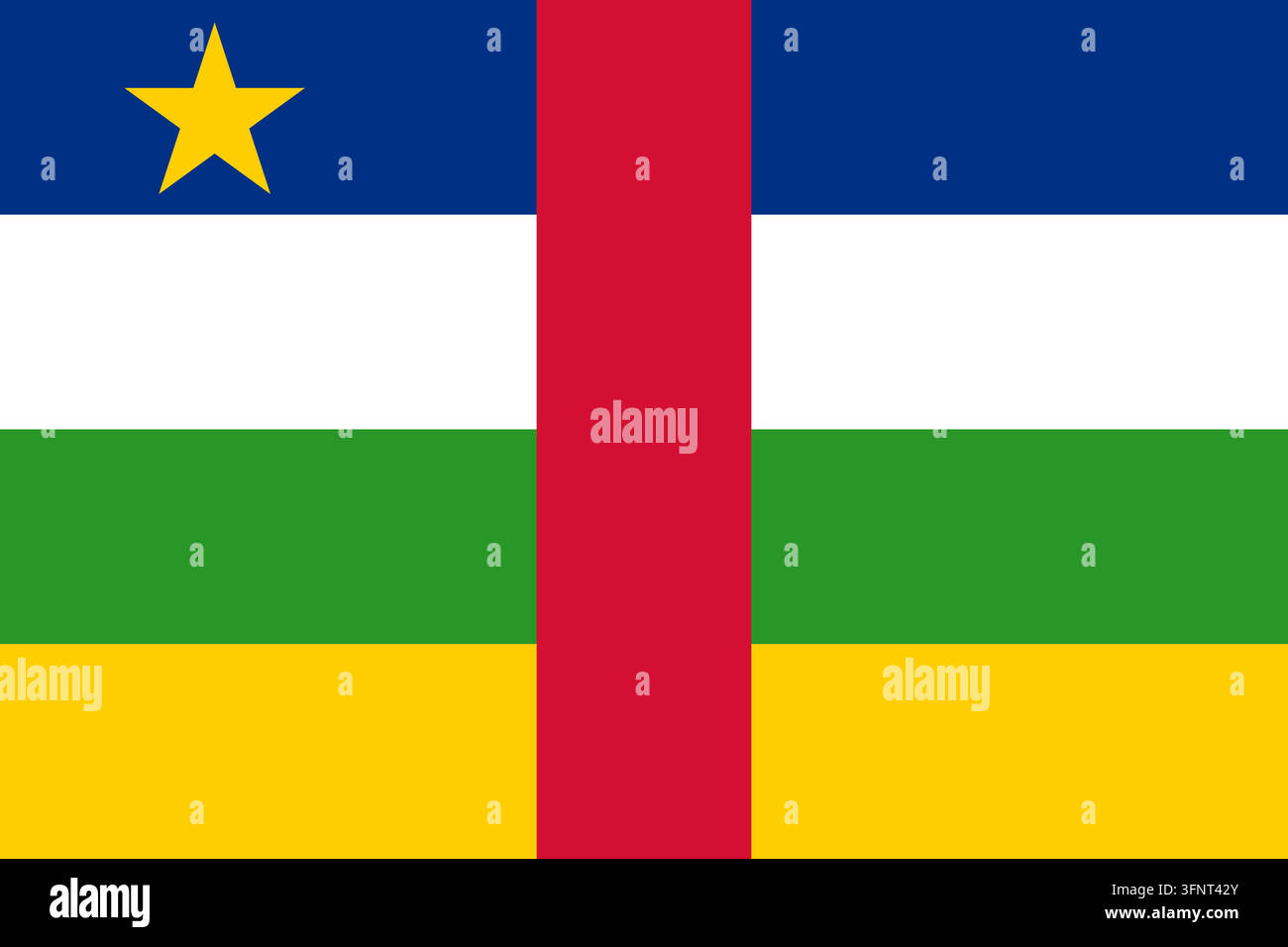 Nationale Flagge der Zentralafrikanischen Republik, offizielle Farben und Proportionen. Vektorillustration der Flagge, isoliert Stock Vektor