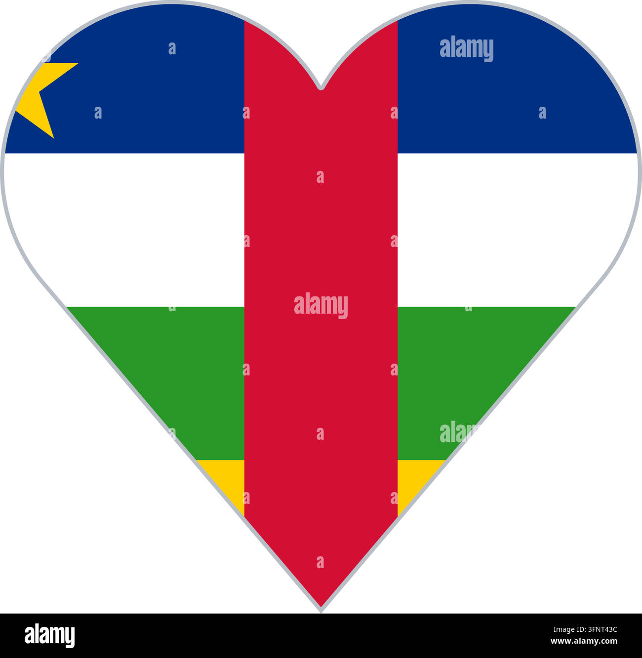 Herzform in der Nationalflagge der Zentralafrikanischen Republik, offizielle Farben. Vektorillustration für patriotische Liebe Stock Vektor