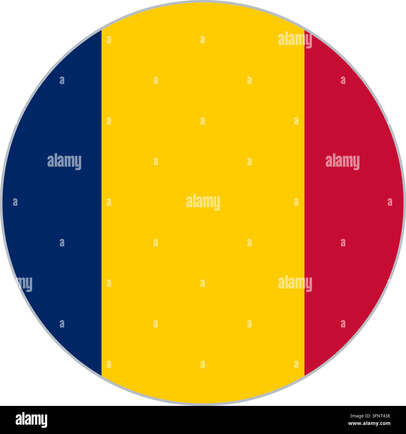 Rundes kreisförmiges Flaggen-Symbol von Tschad in offiziellen Farben, flacher Vektor-Button, isoliert auf weißem Hintergrund. Stock Vektor